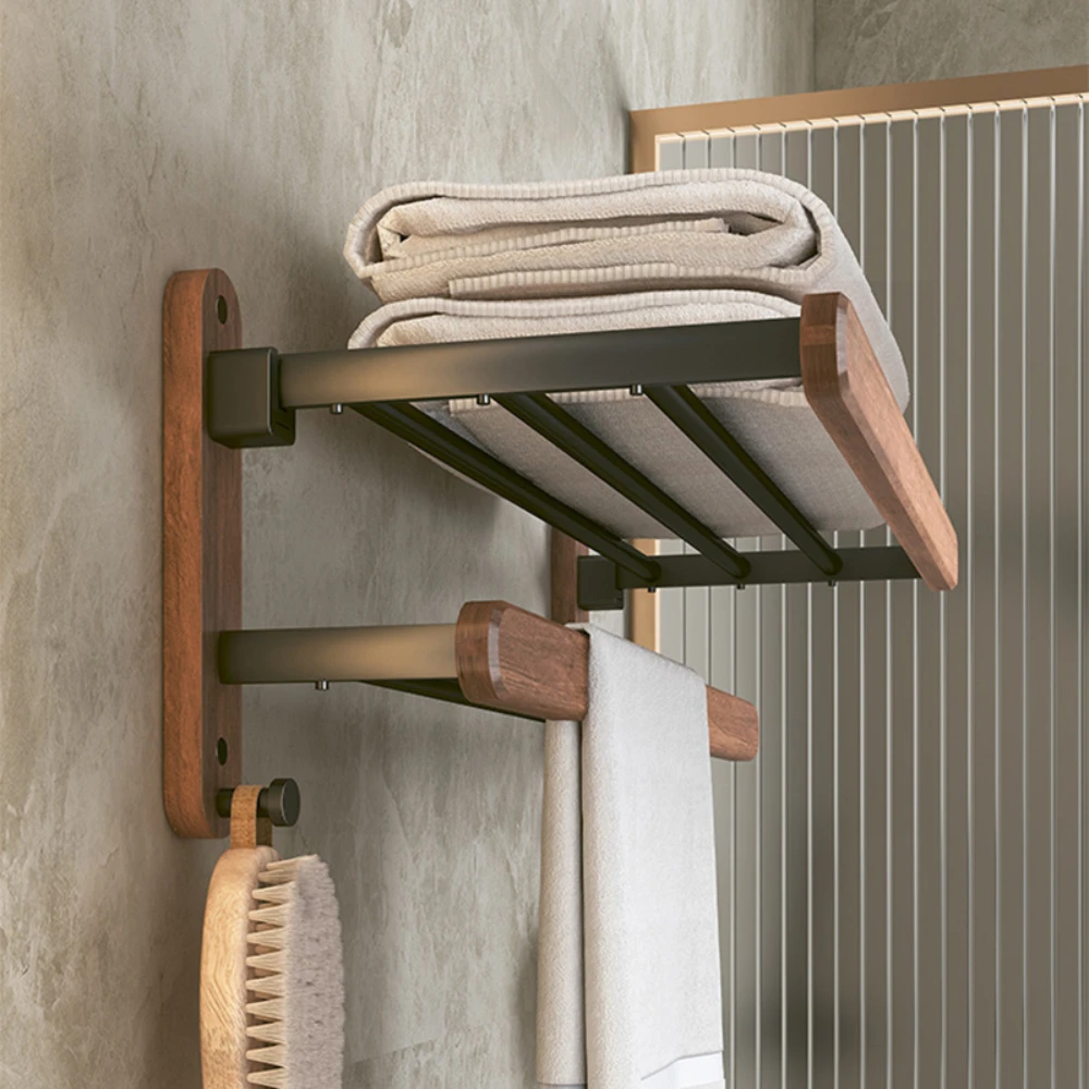 Wall Mounted Storage Rack Nordic solid wood Light Luxury Towel Rack Bathroom Towel Shelf Perforated Wall Mounted shelves Bathroom Accessories