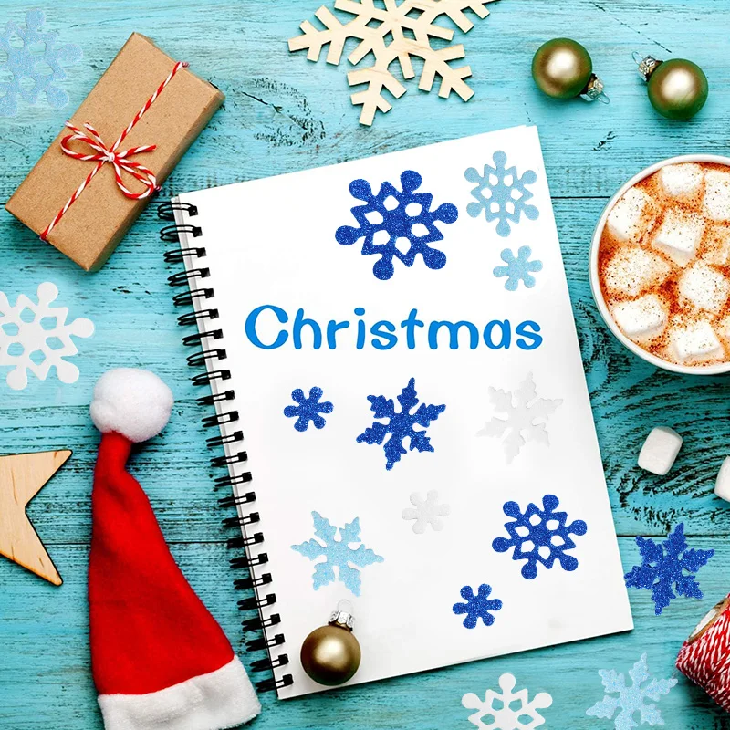 100Pcs 3D Snowflake Self-Adhesive Glitter Foam Stickers Christmas Winter Party Home Decoration DIY for Windows Planners Gift Box
