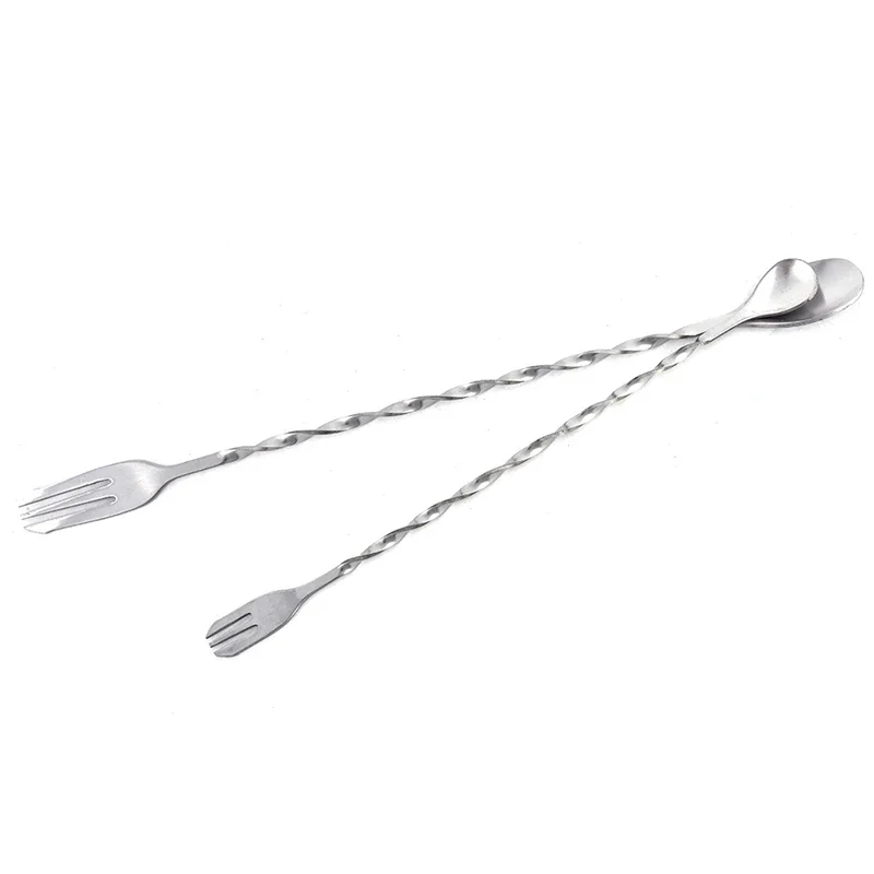 1pc 20/26cm fork spoon Double Head Stainless Steel Cocktail Bar Appliances Spiral Shape Coffee Mixing Spoons Stirring Rod