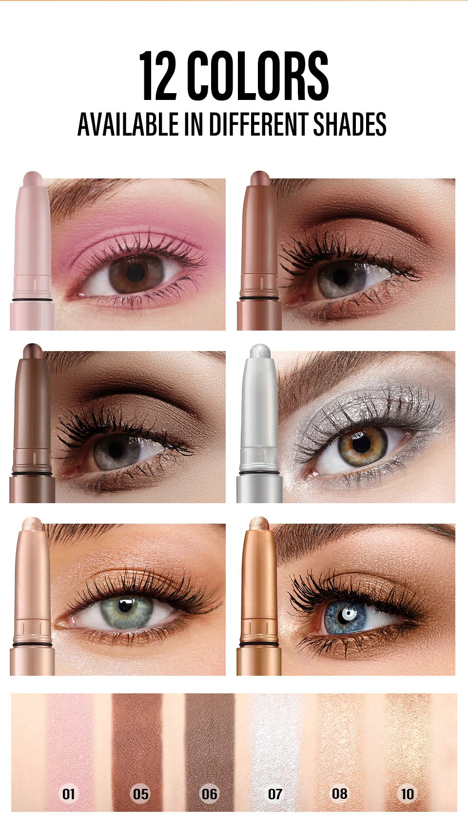Description Picture 4 of itemNew Color Eye Shadow Stick Grey Blue Metallic Shimmer Cream Brighten Highlighter Eyeshadow Pencil Crayon Waterproof Fashion