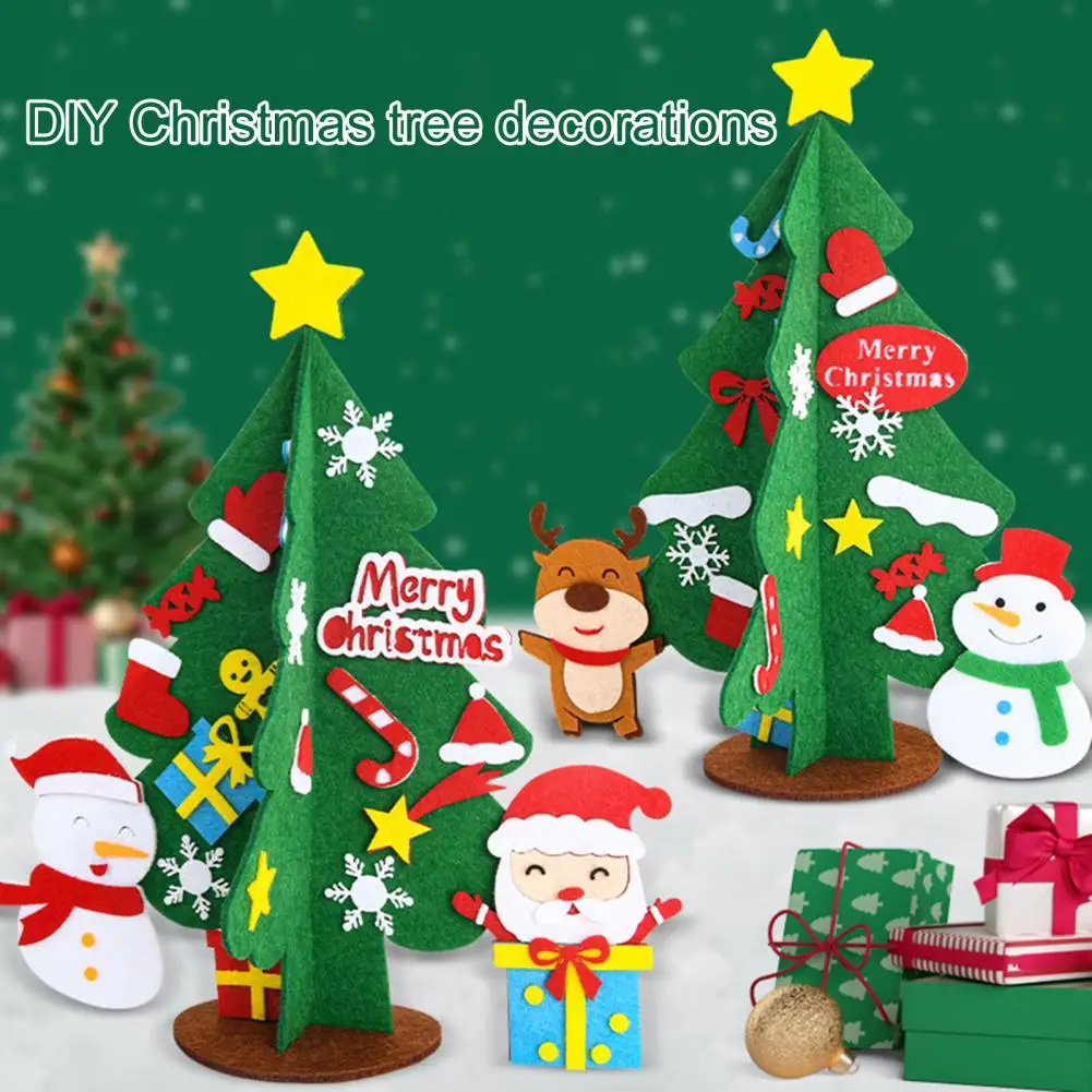 1 Set DIY Christmas Tree  Hand-assembled Self-adhesive Festive Non-fading Decor Gift DIY Felt Xmas Tree Material Pack Kids Toy 2021 little fairy wool felt craft diy handmade home yarn gift non finished poked set handcraft kit for needle material pack