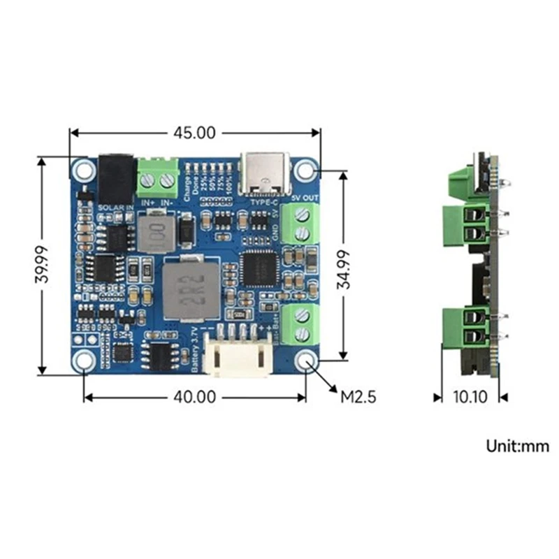 Solar Power Manager Module MPPT Supports 6V-24V Solar Panel Type-C 5V/3A Regulated Output Module