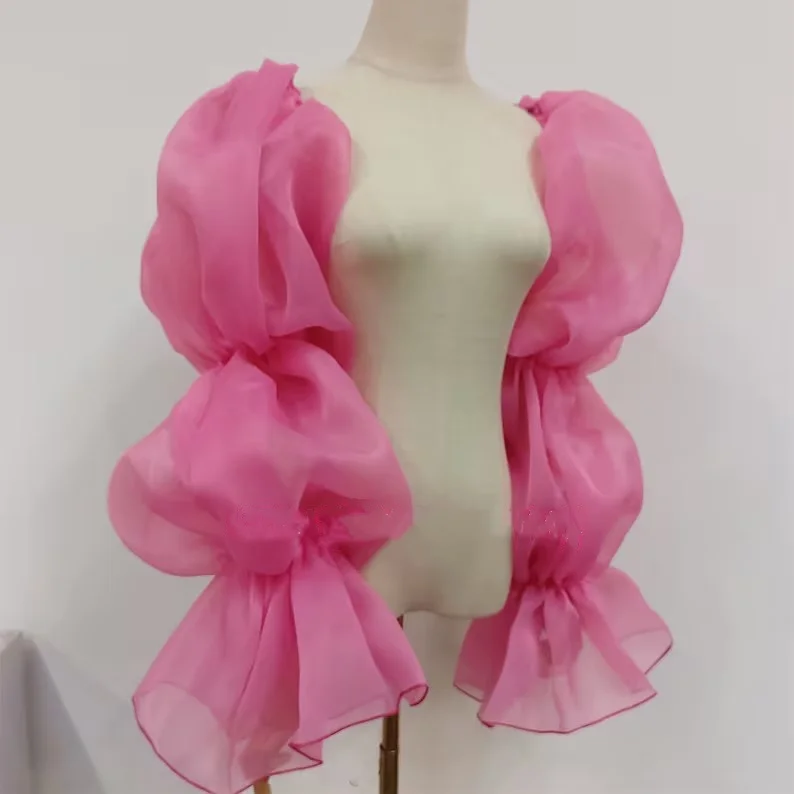Wedding Sleeve Accessories Organza Wedding Sleeves Ruffles Long Cap Sleeves Formal Party Removable Bridal Gloves