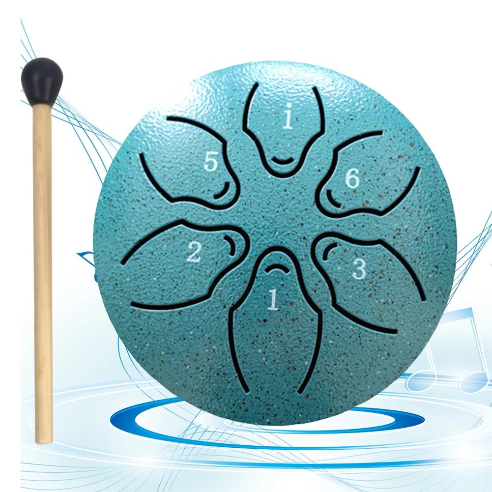 Steel Tongue Drum 3 Inches 6 Notes Outdoor Rain Drum Instrument Mini Hand Ethereal Sticks Musical Percussion