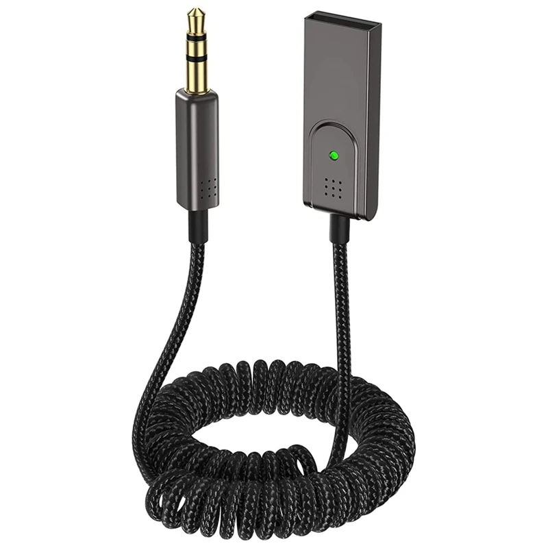 Aux To Bluetooth 5.1 Adapter 3.5Mm Bluetooth Receiver, Built-In Microphone Accessory For Car Speakers And Home Audio