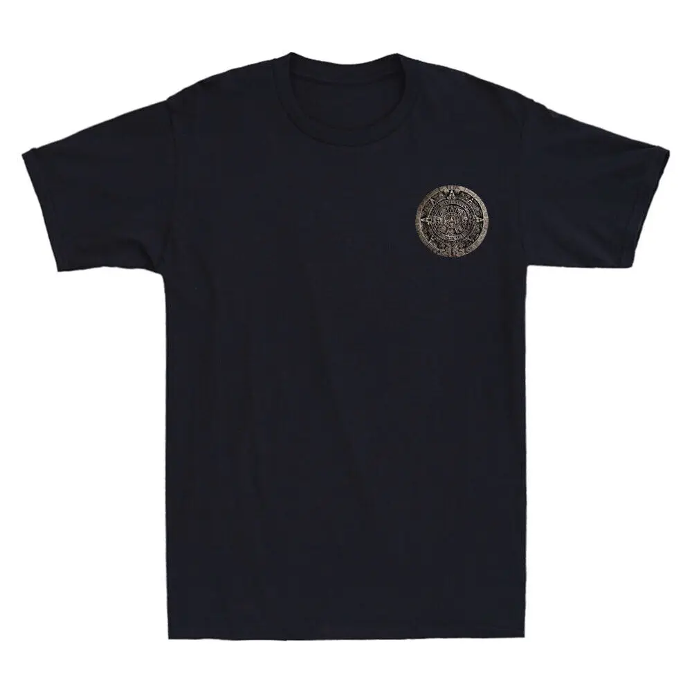 Calendario Azteco Maya Maya Divertente Tasca Stampa T-Shirt Manica Corta Da Uomo Retrò Regular Fit Top Manica Corta