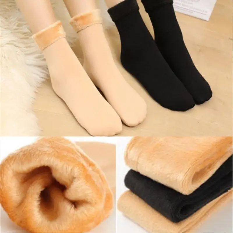 

2 Pair Velvet Women Winter Warm Thicken Thermal Socks Soft Casual Solid Color Sock Wool Cashmere Seamless Snow Boots Floor Sock