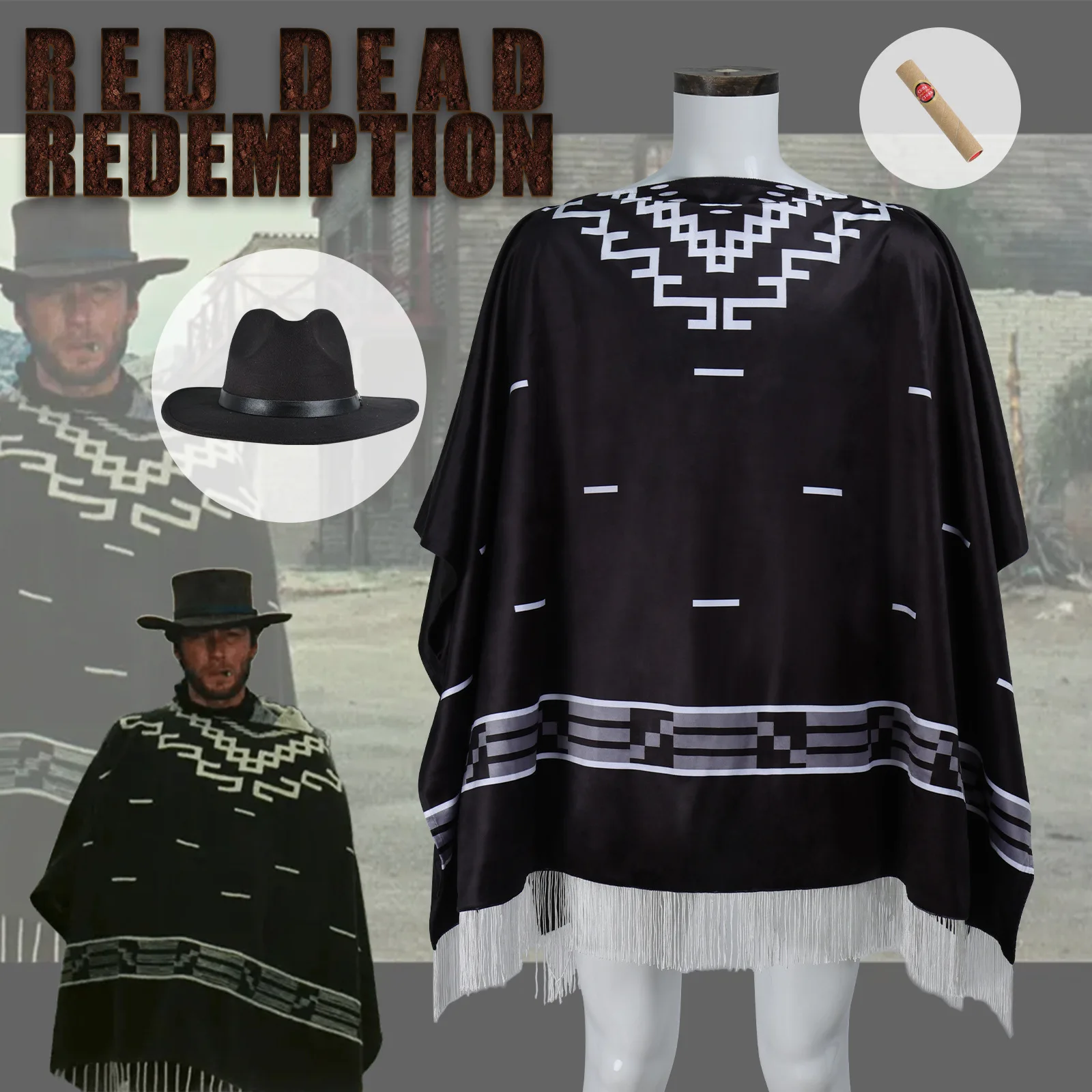 Clint Eastwood Man with No Name Cowboy Poncho Costume for Men (Unofficial)