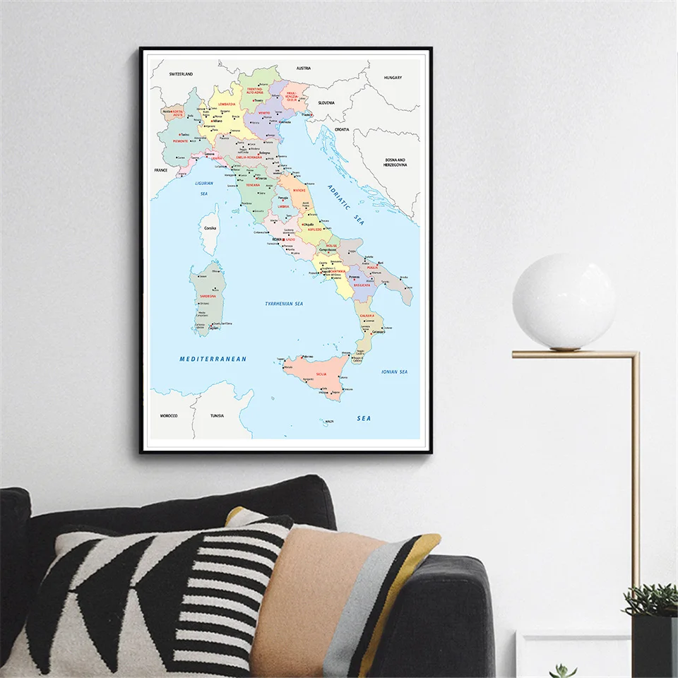 The Italy Political Map In Italian 100*150 cm Large Wall Poster Non-woven Canvas Painting Classroom Home Decor School Supplies world map poster