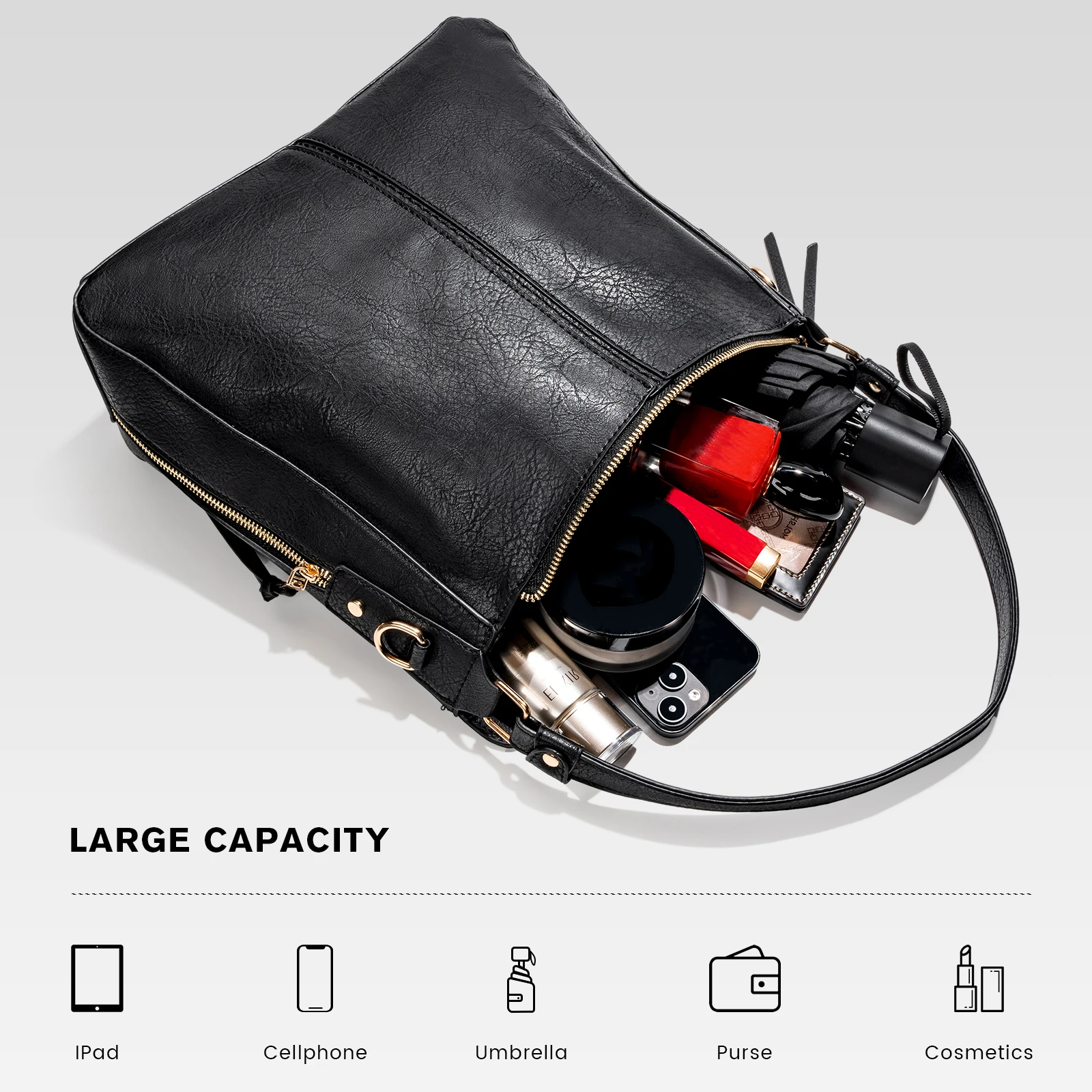 MOLSHINE Large Hobo Hangbag, Vegan Leather Chic Shoulder Totes Bags and Purses,Top Handle Crossbody Satchel for Women Girl Lady