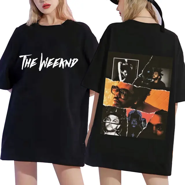 The Weeknd Vintage Unisex Black T Shirt Retro Graphics Double-sided Print T-Shirts Cotton 1