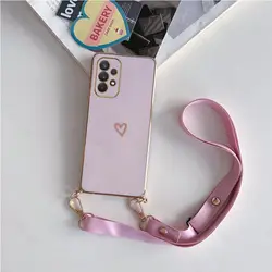 Stylish Crossbody Lanyard Strap Phone Case with Protective Cover - A14 5G (Pink - GS02)