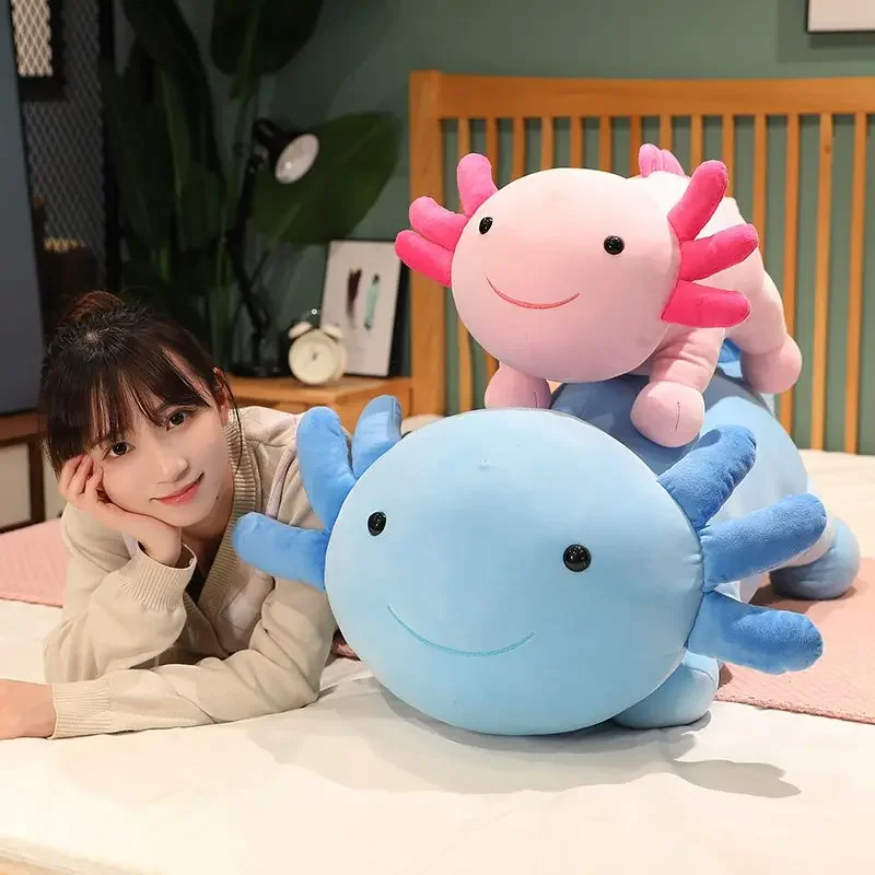거대한 다채로운 뉴트 플러시 장난감 귀여운 Axolotl 도롱뇽 퍼지 긴 플러시 물고기 Appeasing 긴 베개 쿠션 키즈 선물