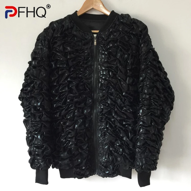 

PFHQ Autumn Men's Heavyweight Three-dimensional Wrinkling Technology Jackets Trendy Personalized Zippers Darkwear Coat 21Z1007