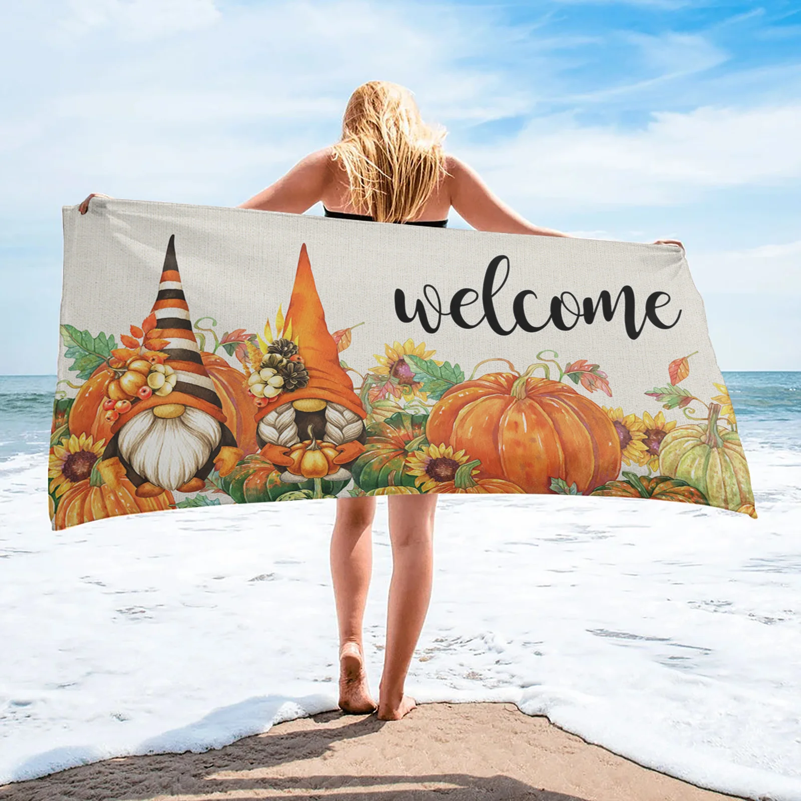

Autumn Pumpkin Quick-drying Beach Towel Microfiber Soft Towel Swimming Surfing Home Decor Travel Camping Picnic Mat Women Kid
