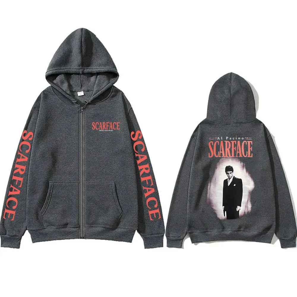 Vintage Movie Scarface Tony Montana Zipper Hoodie Al Pacino Men Women Fashion Oversized Zip Up Hoodies Male Casual Zip Up Jacket
