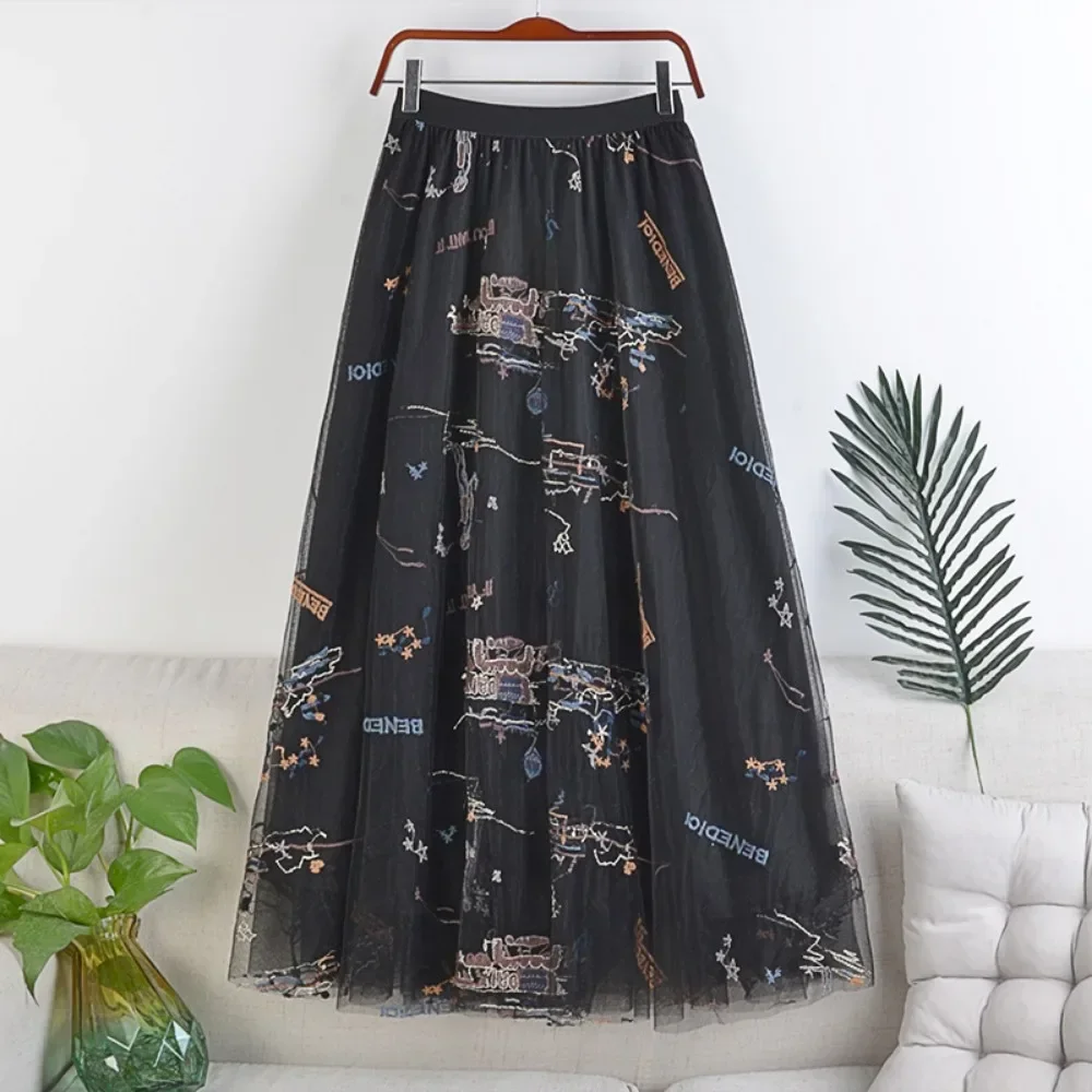 Woman Clothing Casual Elegant Summer Embroidery Streetwear Party  Skirt Fashion Clothes Vintage Long Skirt Ethnic Style