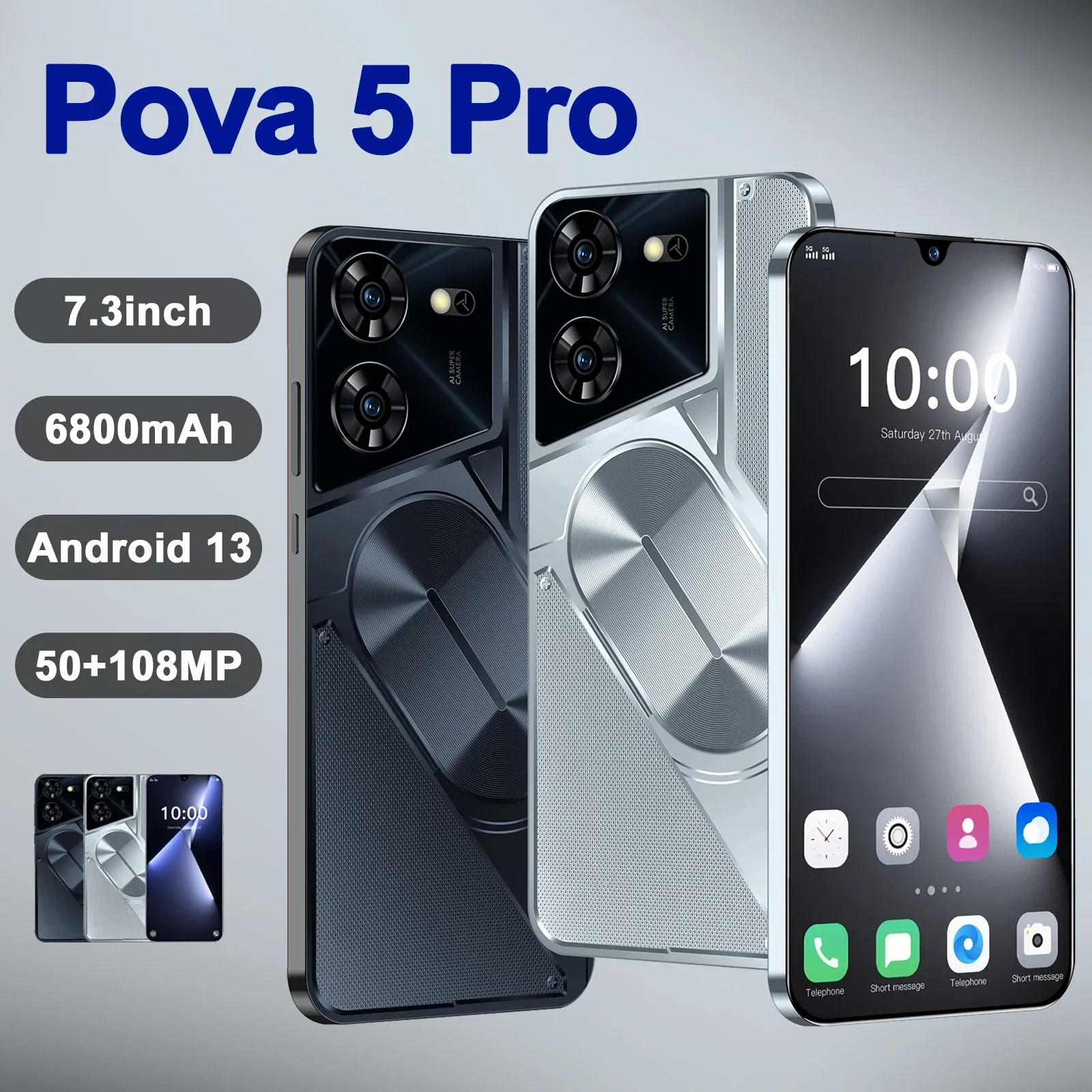 Pova 5 Pro Smartphone Versione Globale 16Gb + 1Tb 7.3 ''Hd + Android 13 6800Mah 5G Telefono Da Gioco Dual Sim Phone Dimensity 9300 Phone