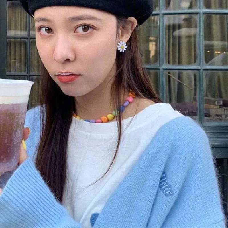 Ceramic Color Love Splicing Necklace Fashionable Girl's Heart Niche Design Peach Heart Clavicle Chain Gothic Choker New 2022