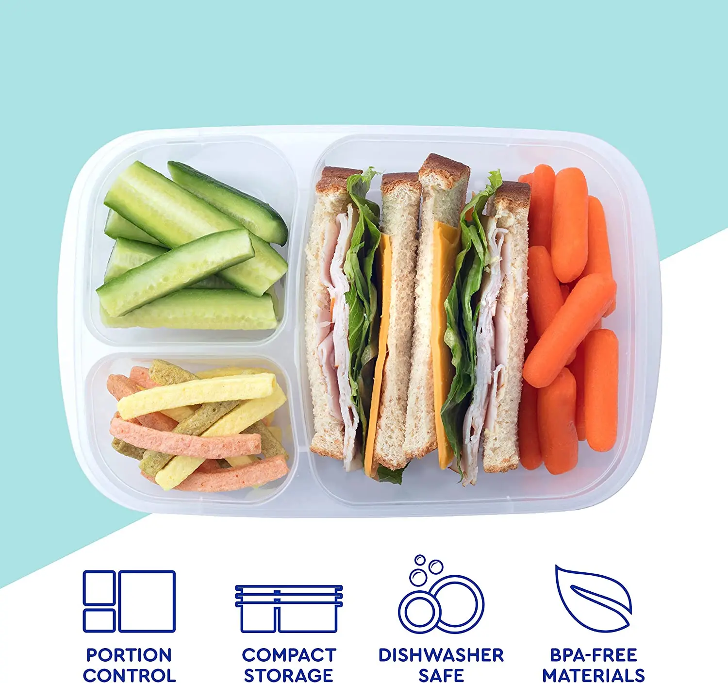 Reusable 3-Compartment Food Containers Multi-Function Storage Box Plastic  Snack Box Kitchen Sealed Jar