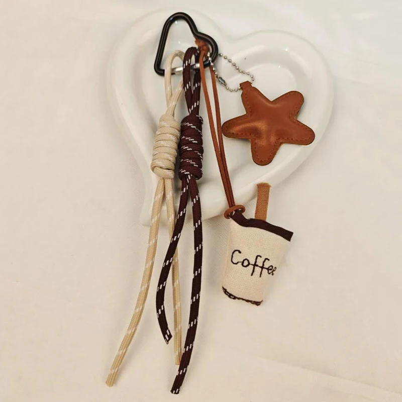 Creativity Bread Coffee Cup Soft Pendant Hairpin Brown Nylon Rope Woven KeyChain For Bag Car Simulation Coffee Charm