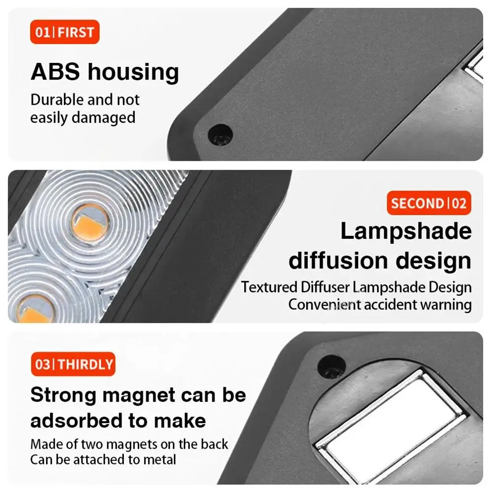 Rechargeable Yellow White LED Magnetic Warning Light for Car Safety