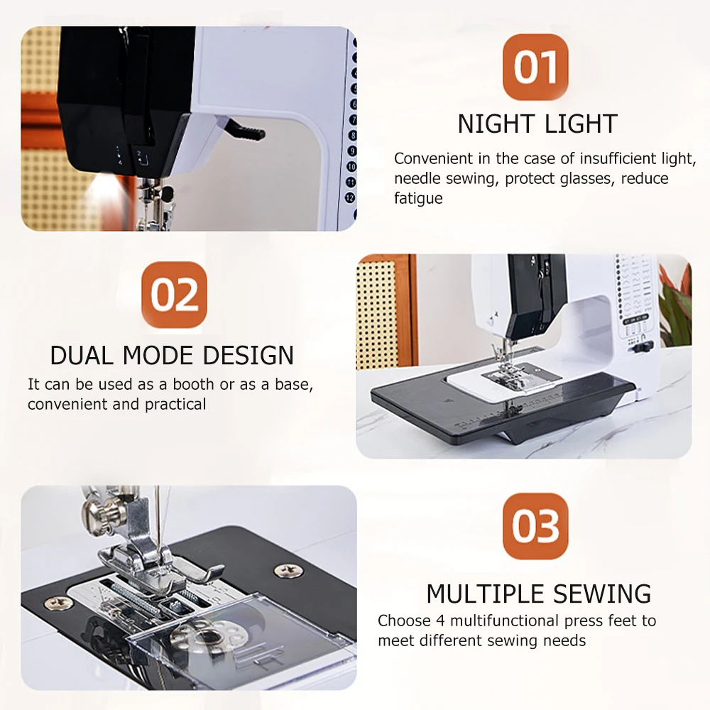 Portable Sewing Machine for BeginnersSmall Home Electric Repair Kit with 12 Stitch Presser Foot Pedal White 6