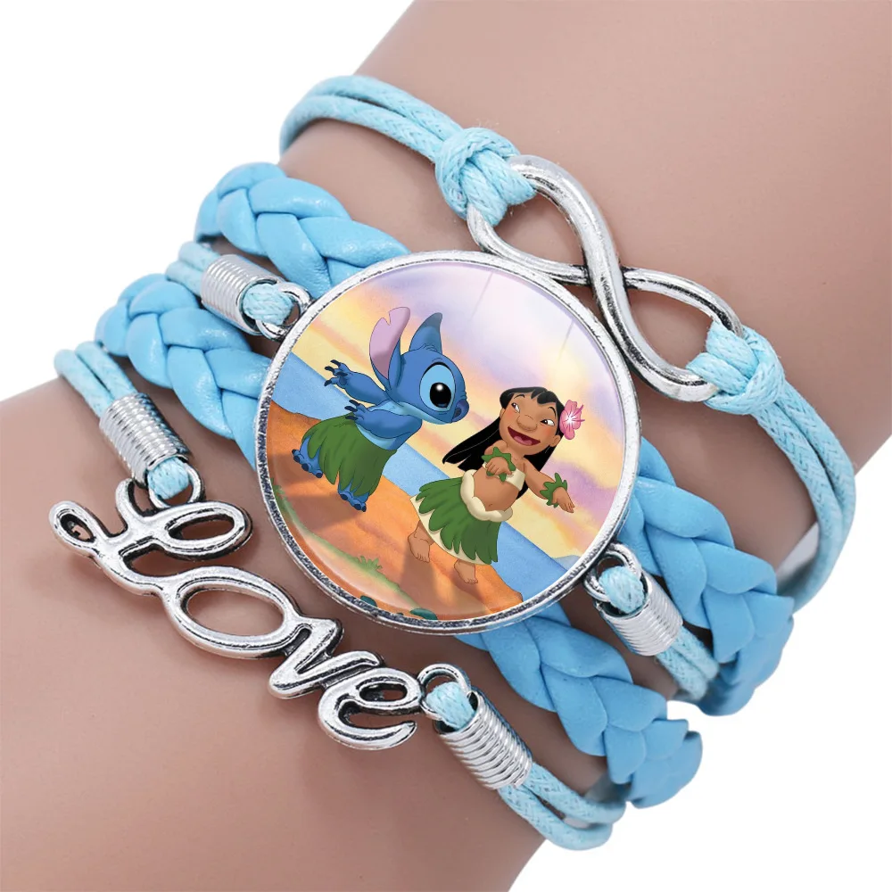 Lilo & Stitch Disney Time Gem pulseras para niñas, joyería de Anime, accesorio de moda, pulsera multicapa de dibujos animados, regalo de cumpleaños para niños