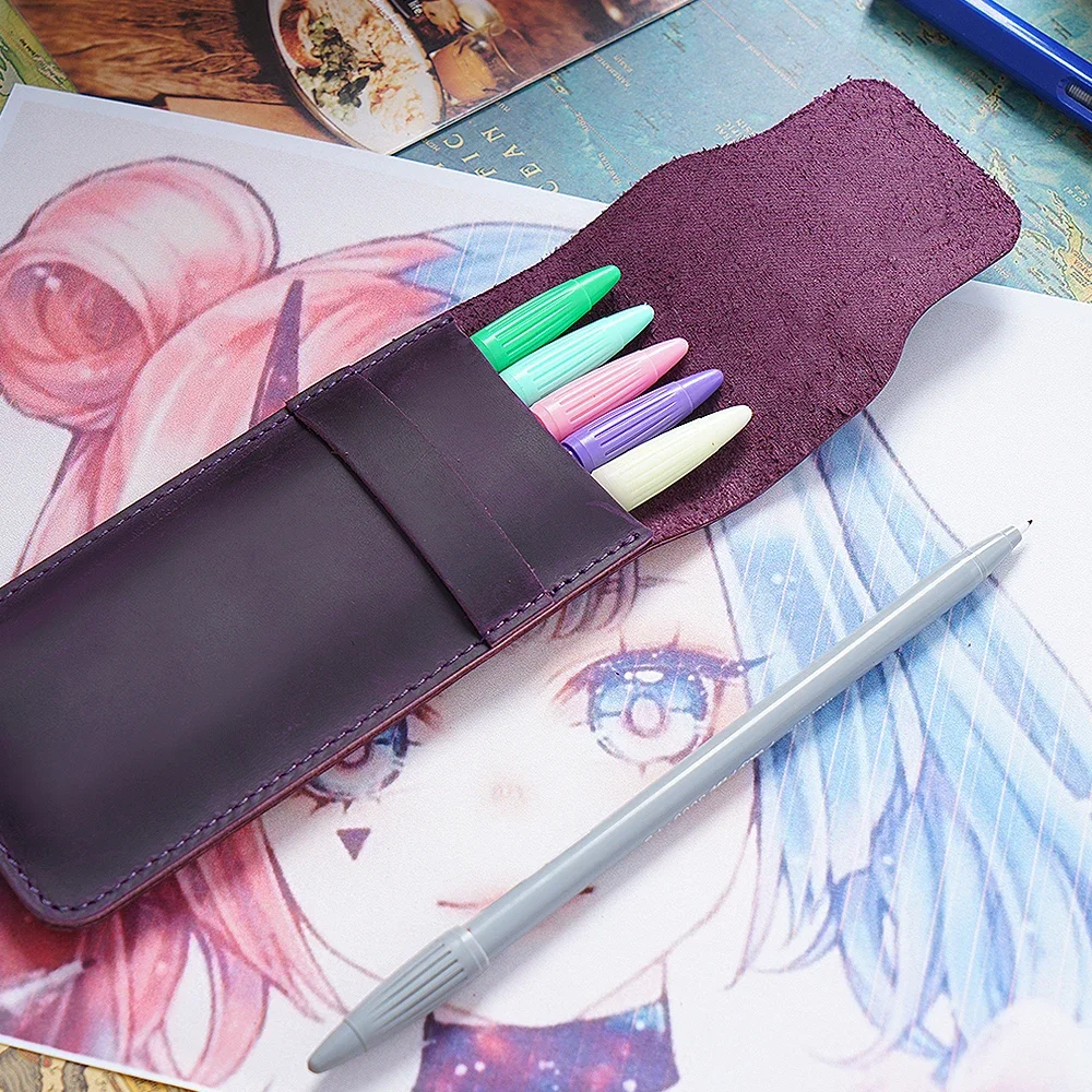 Handmade Genuine Leather Pen Bag Cowhide Pencil Bag Vintage Retro Style Accessories For Travel Journal 5
