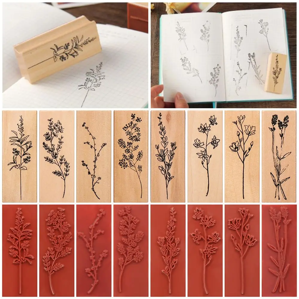 식물 및 꽃 패턴 나무 고무 스탬프, 빈티지 식물 스탬프, DIY 스크랩북 표준 나무 식물 스탬프