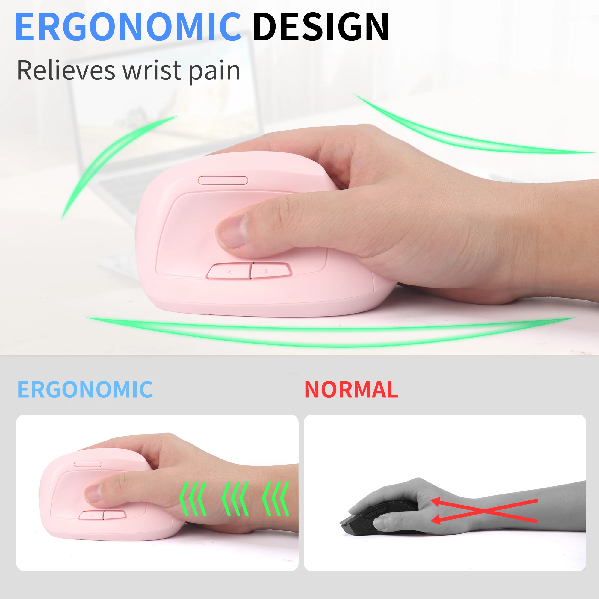 Ergonomic Dual-Mode Wireless Vertical Mouse with Rechargeable Battery and Quiet Clicks