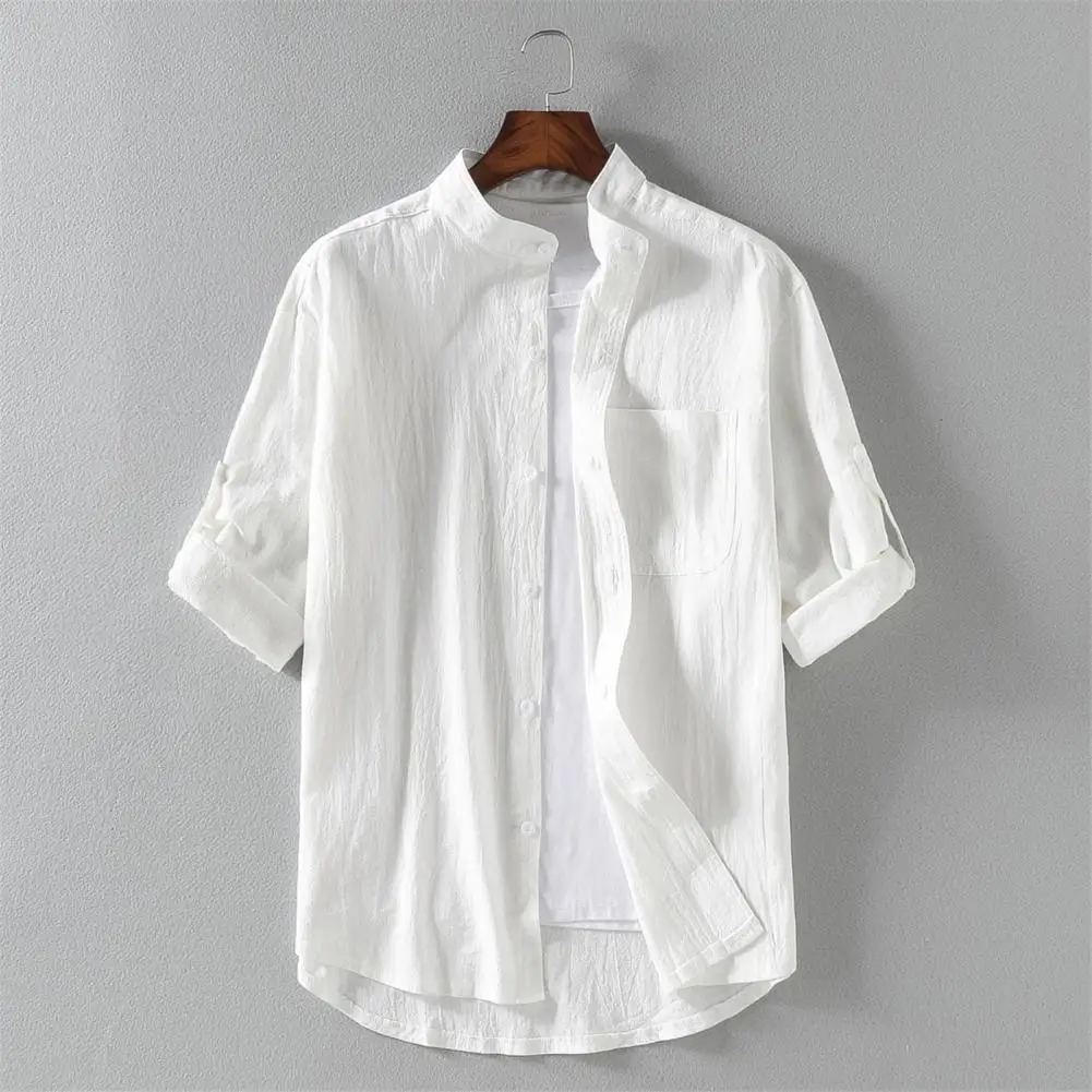 

2023New Men's Casual Blouse Cotton Linen Shirt Loose Tops Short sleeve Tee Shirt summer Casual Handsome Men's Shirts Men T-shirt