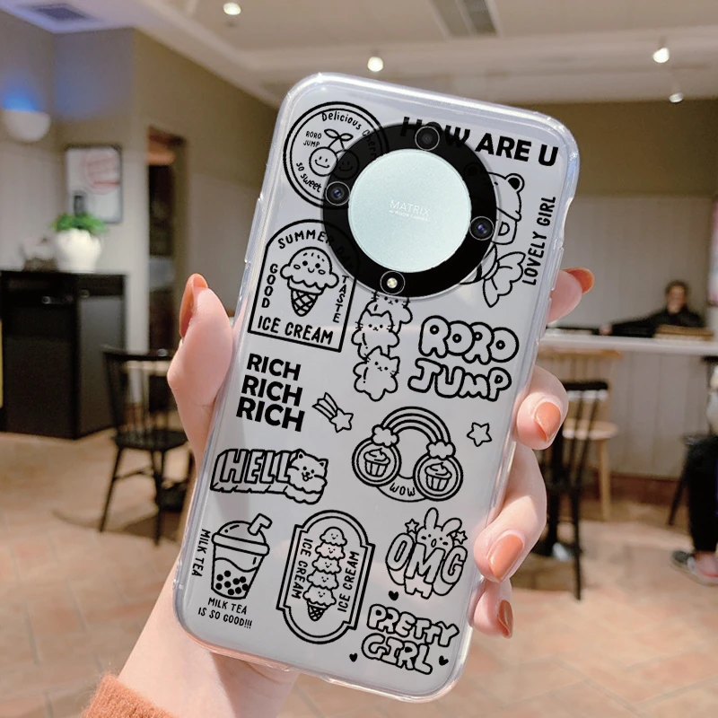 Clear Shockproof Silicone Case with Cute Cat Design - Transparent Cover
