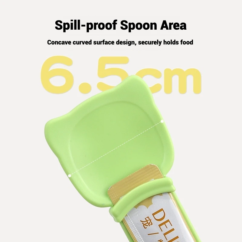 Cat Strip Spoon Squeezer With Sliding Squeezer Spill Proof Wide Mouth And Long Handle For Effortless One Handed Mess Free Feedin