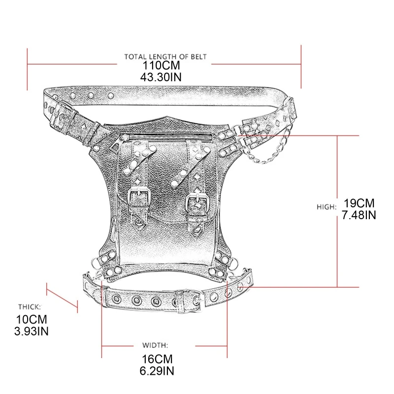 Steampunk Waist Bag Fanny Pack Fashion Gothic Leather Shoulder Crossbody Bags Thigh Leg Hip Holster Purse