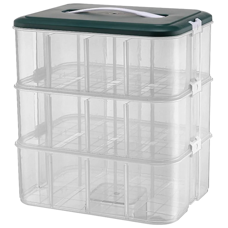 

Stackable Toy Storage Box, Clear Adjustable Compartment Storage Storage Box with Handle 3-Tier Plastic Storage Box