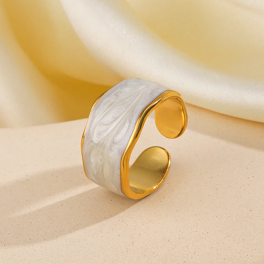 ANENJERY 316L Stainless Steel Gold Color Drip Ring for Women French Vintage Adjustable Ring Party Jewelry Accessory