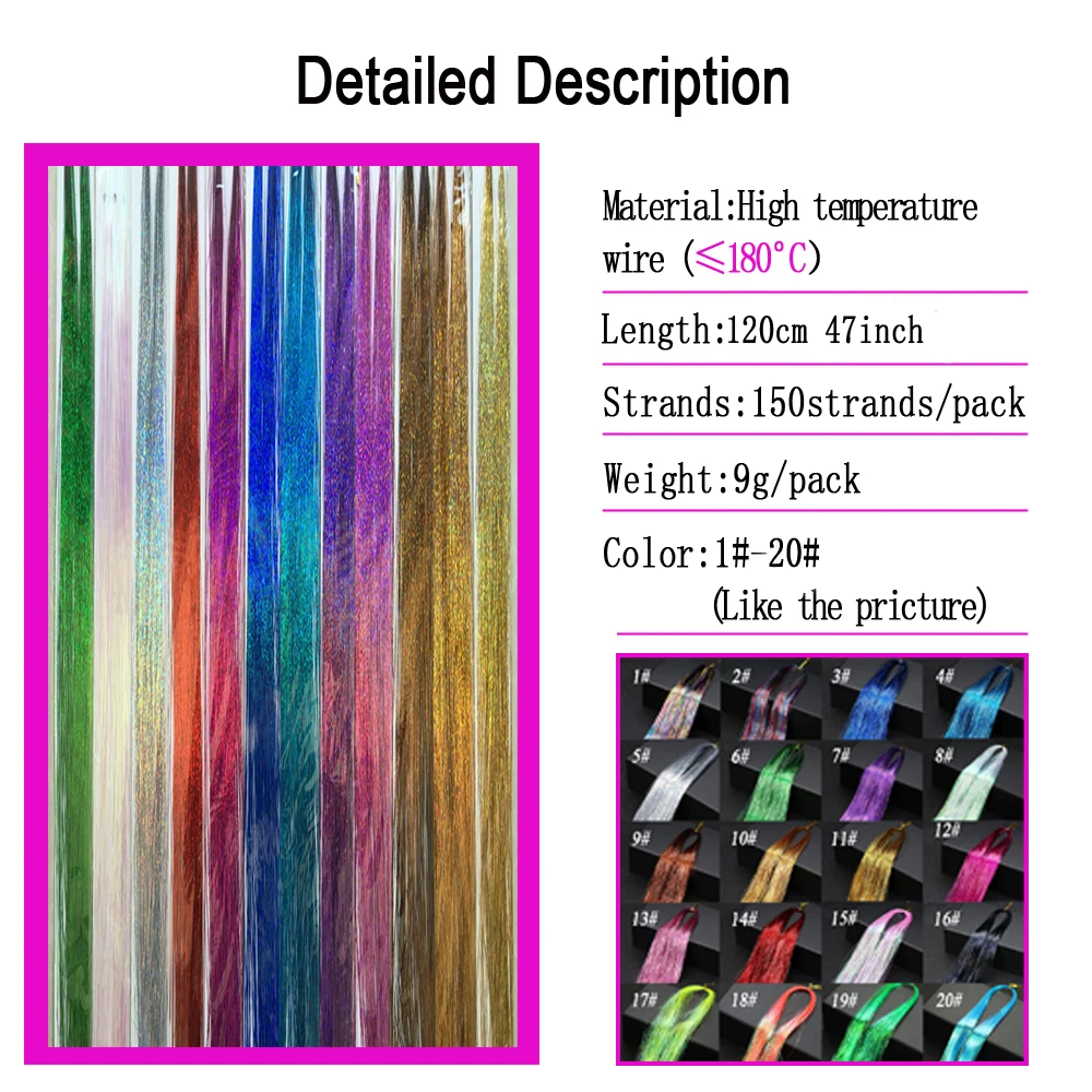 Synthetic Hair Tinsel Rainbow Colored Strands Girl Headwear Hair Laser False Hair Extensions Bling Decoration Glitter Party 2