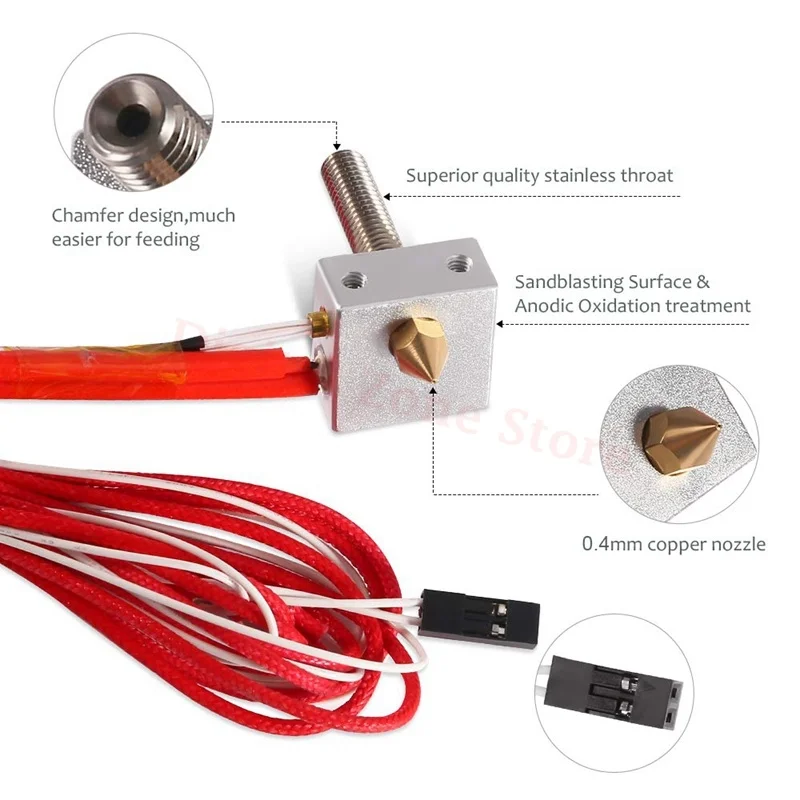 

Assembled MK8 12V 40W Hotend Extruder Kit Aluminum Heating Block, Throat Tube, 0.4mm Nozzles, Thermistor 3D Printer Accessories