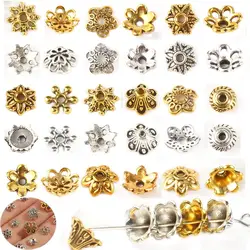 1bag Charms Gold Silver Mixed Hollow Open Filigree Flower End Beads Cap Jewelry Making For Needlework Diy Handicrafts Accessorie