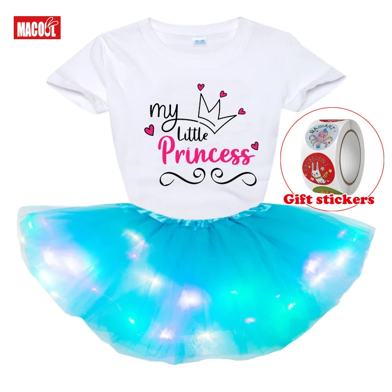 

Kids Party Stunning Skirt Sequin Light Skirt Dress Rainbow Skirt Easter Tutu Dress Kids T-shirt+Girls' Skirt+Children's Stickers