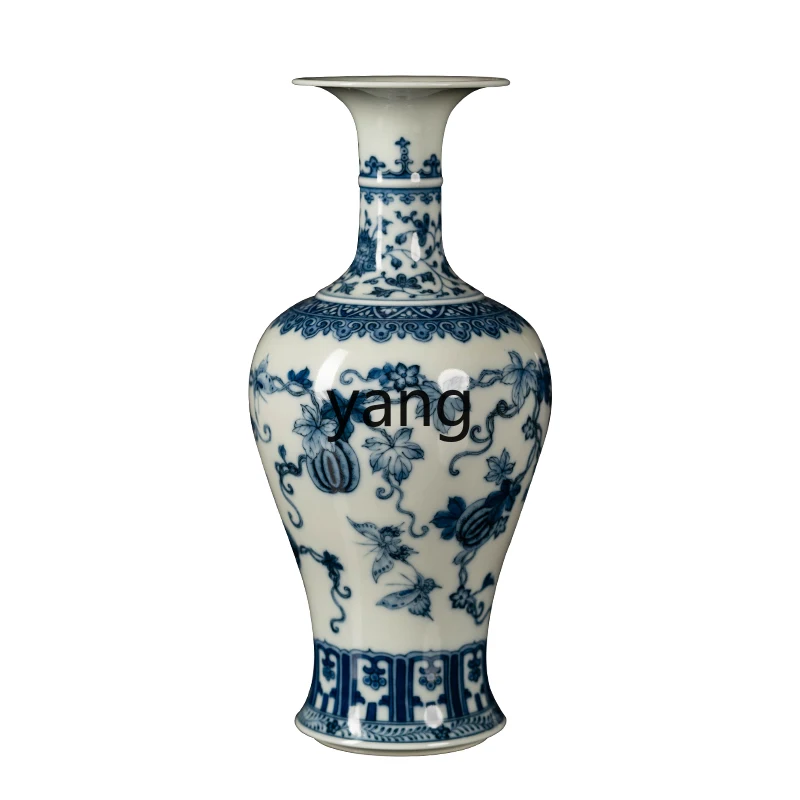 

L'm'm Antique Blue and White Porcelain Vase Porcelain Hand Painted Wood Kiln New Chinese Porcelain Bottle Living Room Decoration