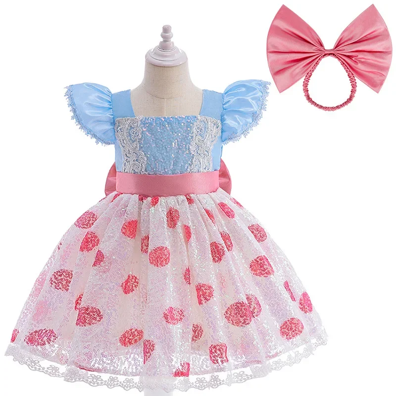 New Toy Story 4 For Girls Costume Kids Cosplay Bo Peep Pink Clothes Summer Fly Sleeve Sequins Dresses Fancy Princess Dress 1-7T