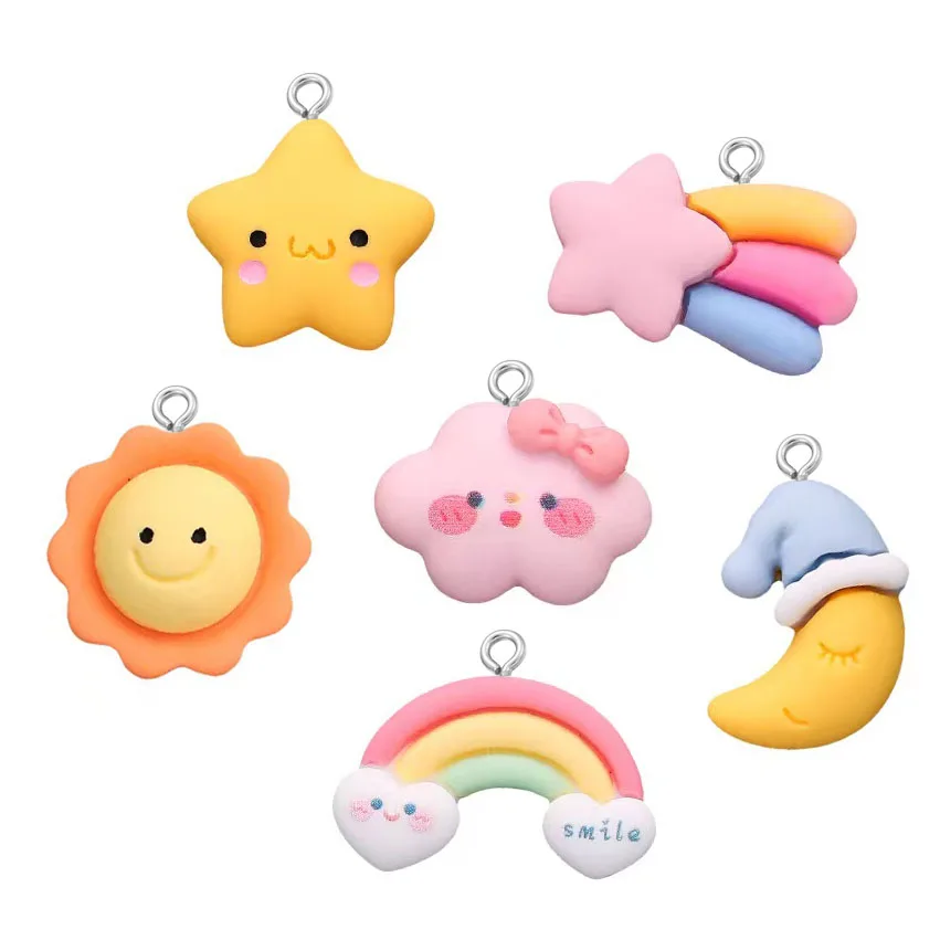 

10Pcs Cute Star Moon Rainbow Cloud Resin Charms For Necklace Bracelet DIY Pendants Earrings Keychain Fashion Jewelry Accessories