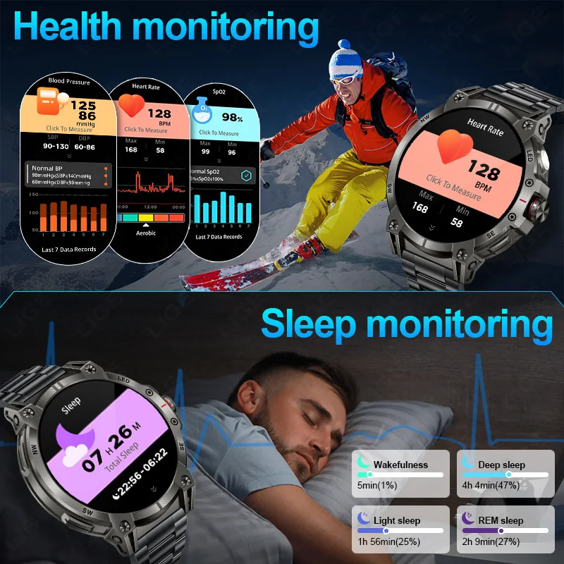 LIGE Super Durable 700mAh Large Battery Adult Mature Men Smart Watch Waterproof SmartWatch GPS Sports Tracker LED Flashlight Run 5