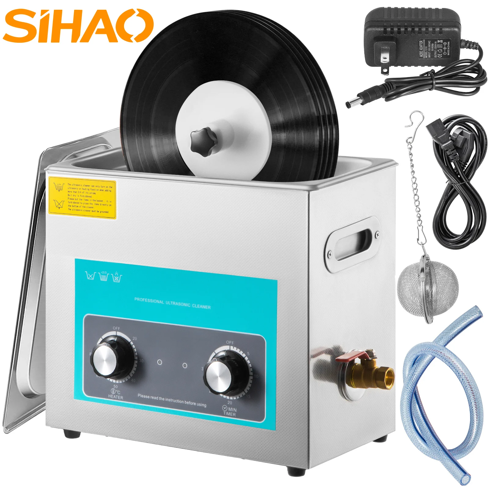 SIHAO 6L nettoyeur de vinyle à ultrasons 7-12 pouces bouton de commande 8 disques Machine de nettoyage de vinyle à ultrasons 180W pour magasin à domicile