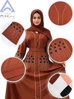 Abaya élégante ornée de strass, ensemble 3 pièces, tuniques de mariage pour femmes musulmanes, caftan marron de Dubaï, robe marocaine, robe de l'Aïd, caftan algérien 5