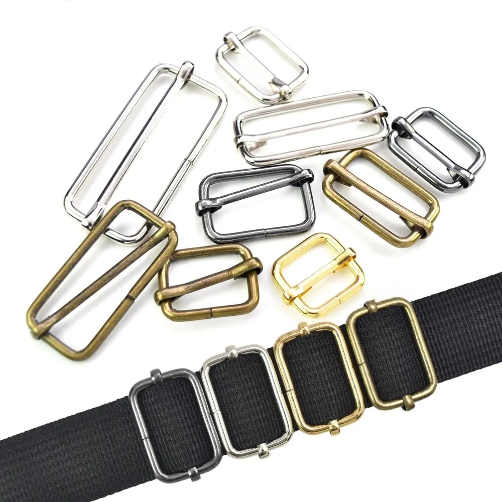 10 Pcs Wire Formed Metal D-Ring Rectangle Loops Tri-Glide Slider Adjuster Non-Welded Belt Strap Buckle