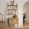 71" Tall Bookshelf, 4 Ladder Shelves Etagere Bookcase with 2-Door Cabinet Storage,Large Bookshelf Organizer, 1
