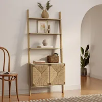 71" Tall Bookshelf, 4 Ladder Shelves Etagere Bookcase with 2-Door Cabinet Storage,Large Bookshelf Organizer, 1